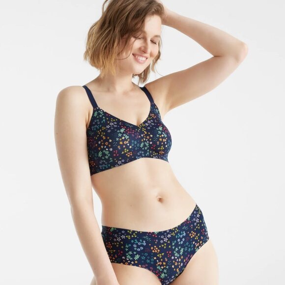 KNIX Padded  V-Neck Bra - Wide Strap Blue Wildflower Size 6 36DD - Picture 1 of 9